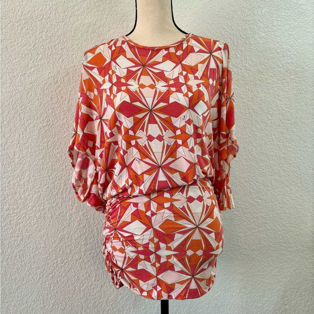 Emilio Pucci Orange & White Geometric Print Dress